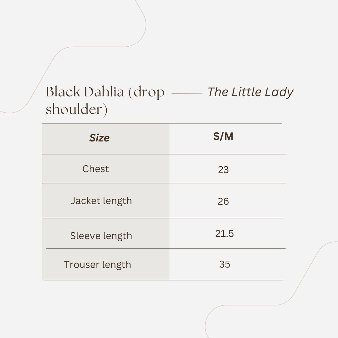 Black Dahlia size chart