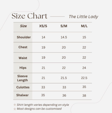 Garden Chant size chart