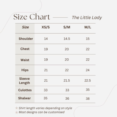 Pastel Hues size chart