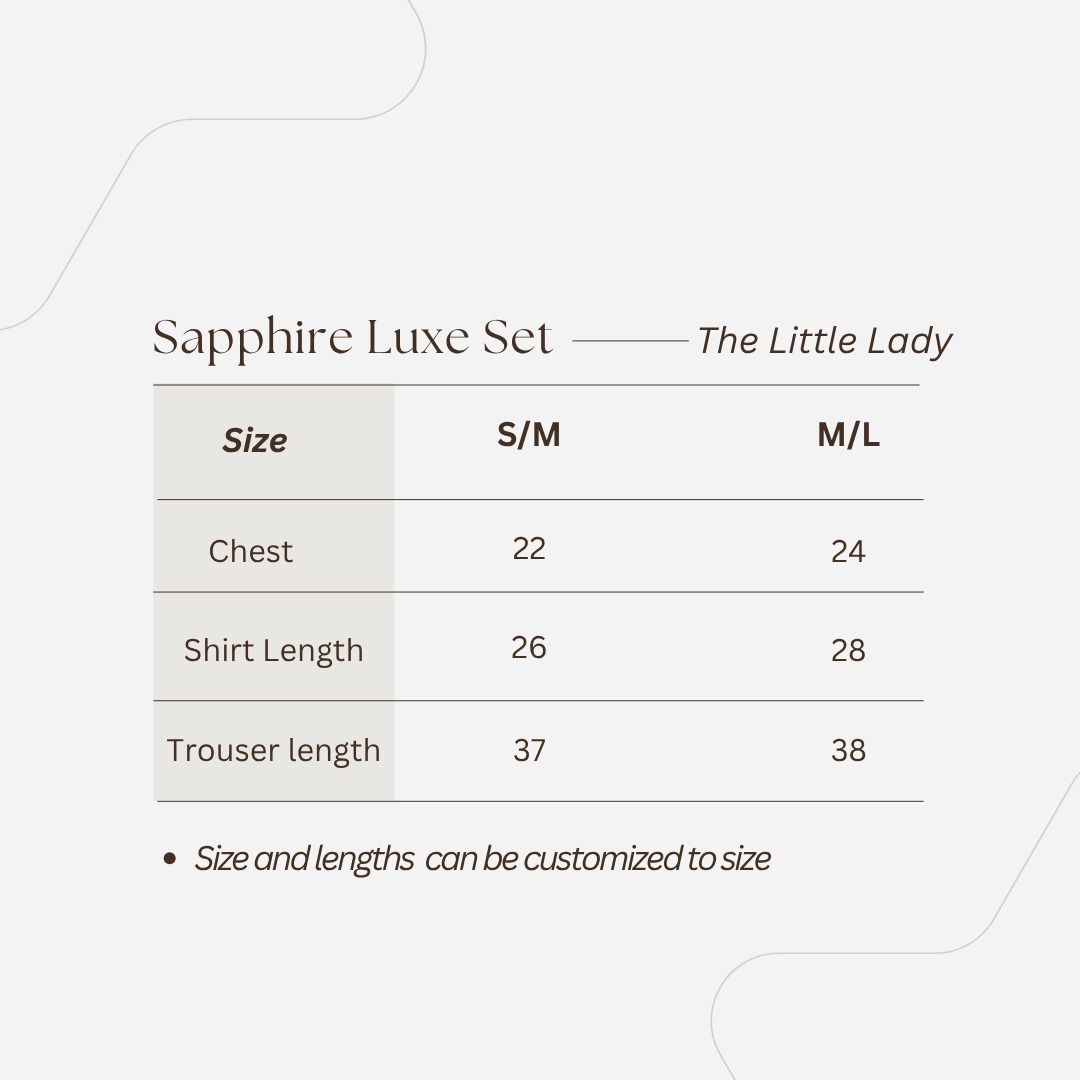 Sapphire Blue size chart