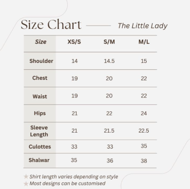 Sahara Chic size chart